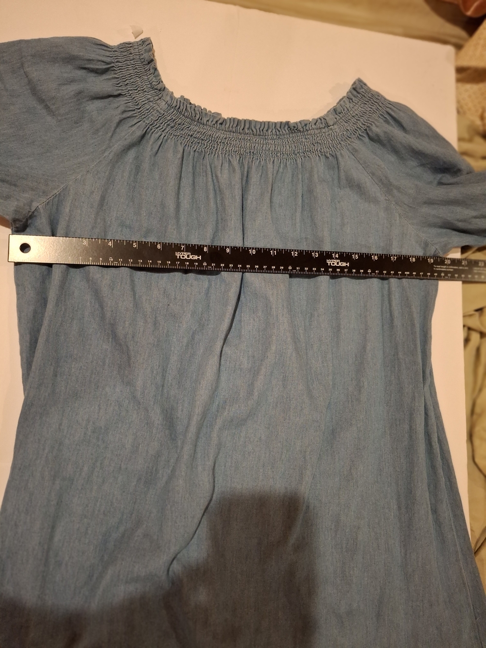 Lapis Light Blue Off-Shoulder Bell Sleeve Tunic/Dress with White Crochet Lace - Picture 11 of 12